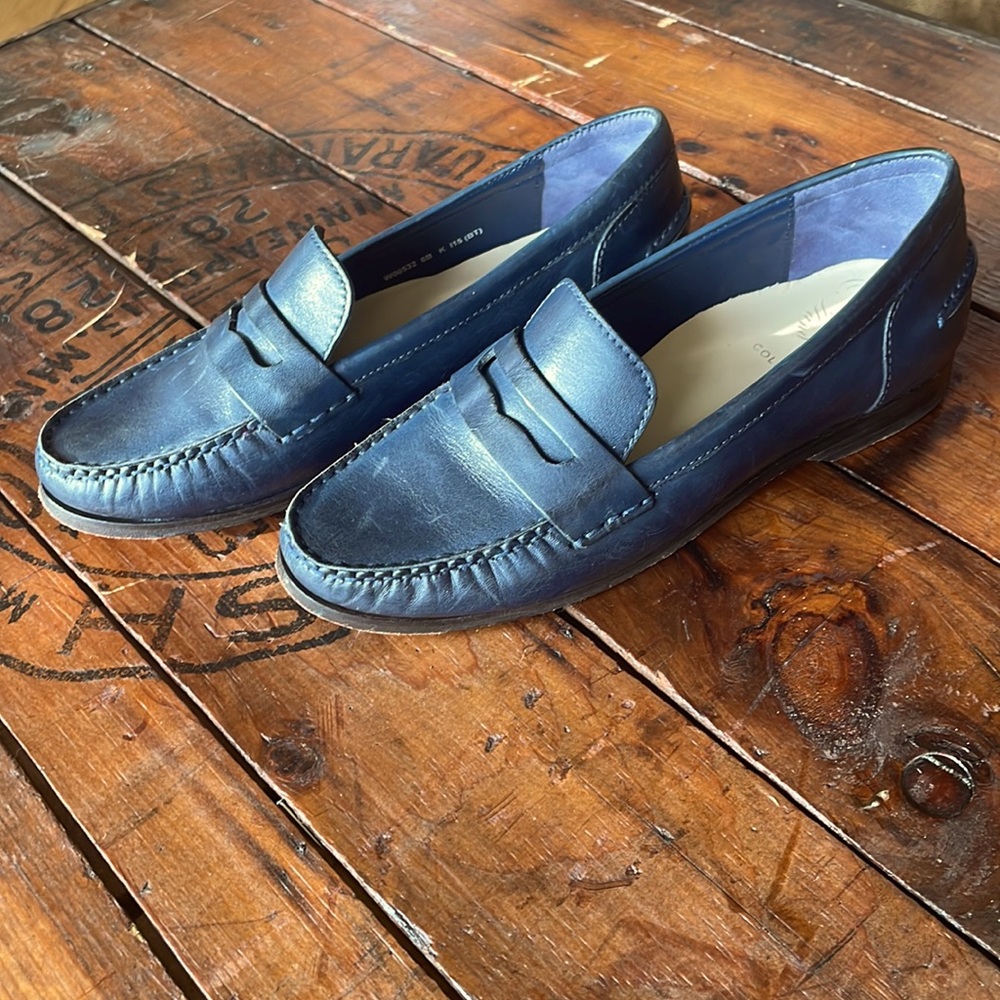 Cole Haan Women's‎ Pinch Hand Sewn Penny Loafers in blue leather